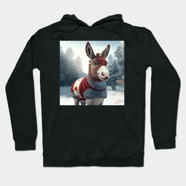 Cute Christmas Donkey Hoodie by Art8085